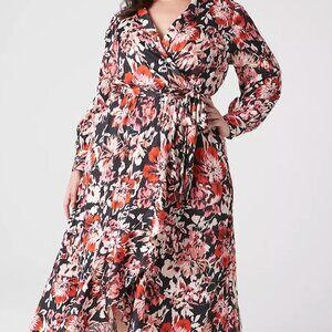 Lane Bryant‎ Long Sleeve Shawl Collar Wrap Midi Dress Size 18 IKat Floral NWT